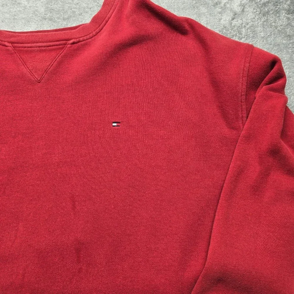 Tommy Hilfiger Crew Neck Sweatshirt Mens‎ XXL Red Pull-Over Embroidered Flag